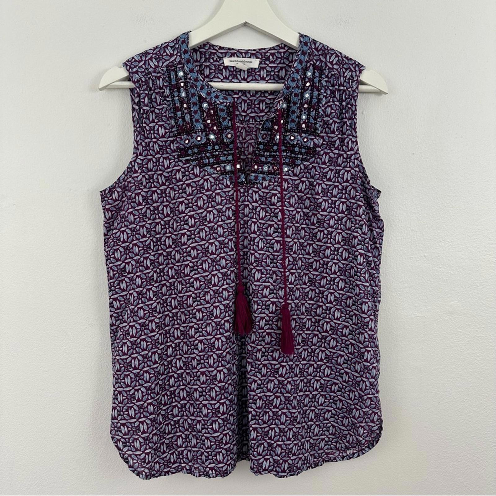 Beachlunchlounge Purple/Blue Embroidered Blouse Women's Size S ...